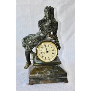 Maitland-Smith Patinated Bronze Figural Sculpture Mantel Clock